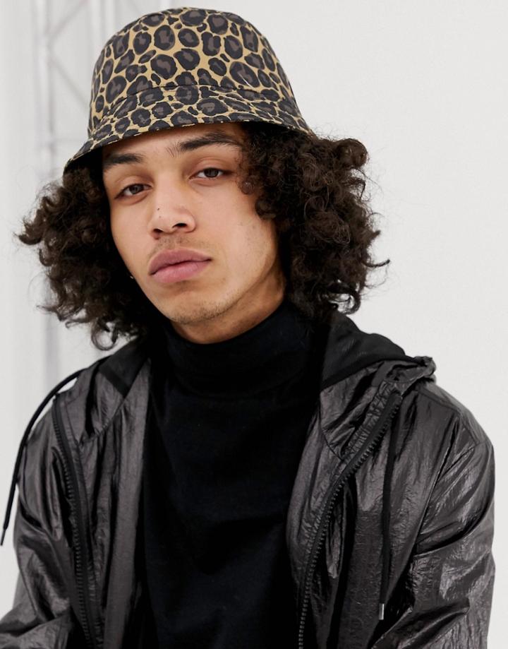 Asos Design Leopard Print Bucket Hat - Brown