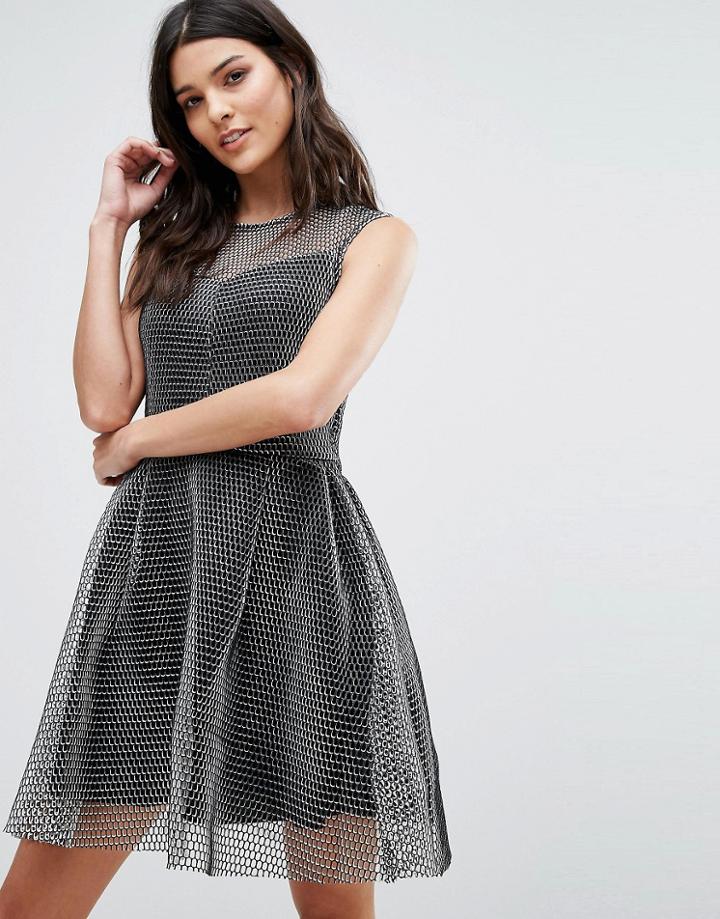 Lavand Metallic Skater Dress - Silver