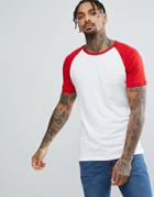Bershka Raglan T-shirt With Red Sleeve In White - White