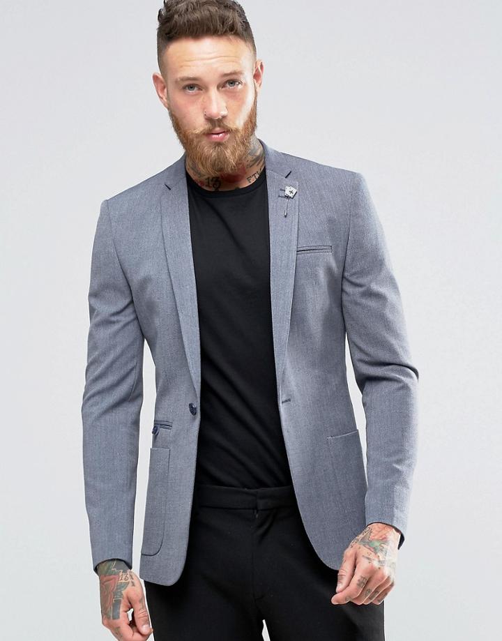 Asos Super Skinny Fashion Blazer In Blue And White Twist - Blue