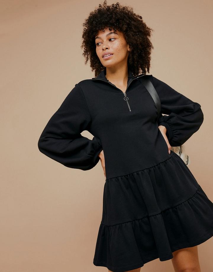 Topshop Sweat Dress With Peplum Hem In Black