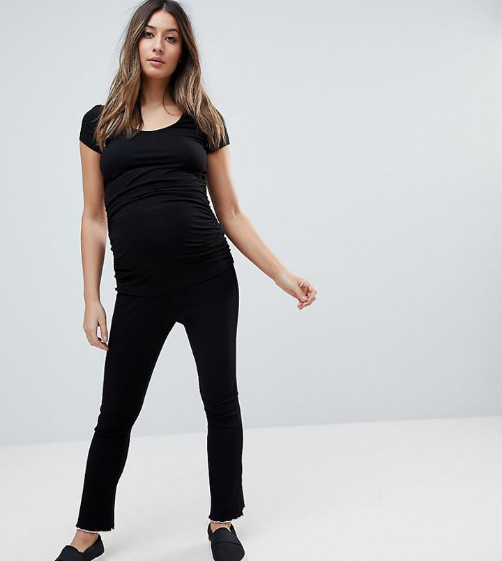 Asos Maternity Over The Bump Premium Leggings In Rib With Ruffle Tipped Hem-black