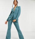 Asos Design Petite Jersey Slim Kick Flare Suit Pants In Sage-green