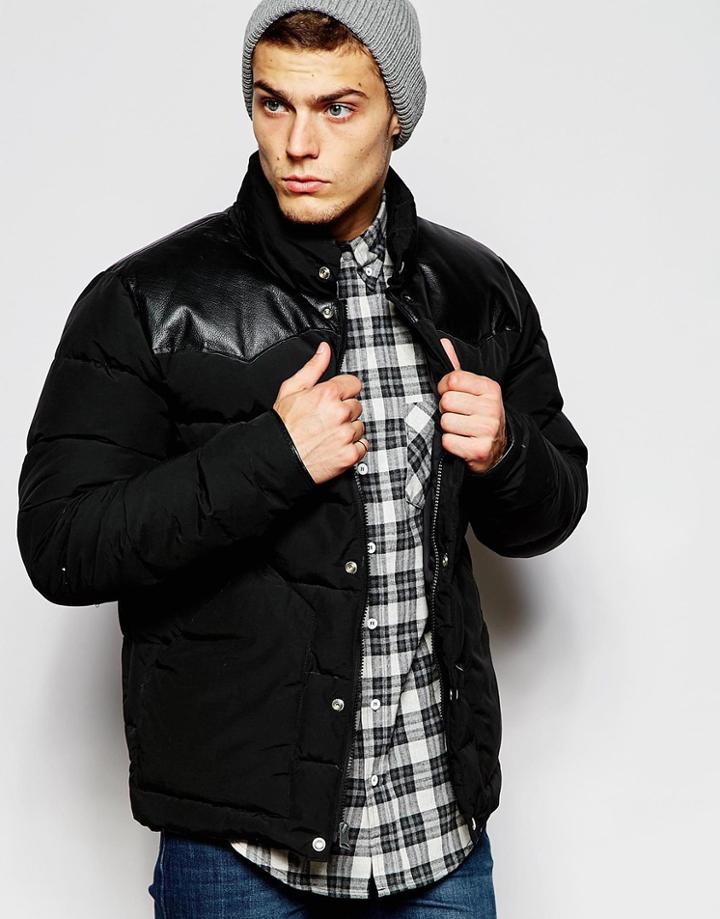 Penfield Shower Proof Pelham Down Fill Jacket With Leather Yoke - Black
