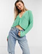 Qed London Cropped Cardigan In Green