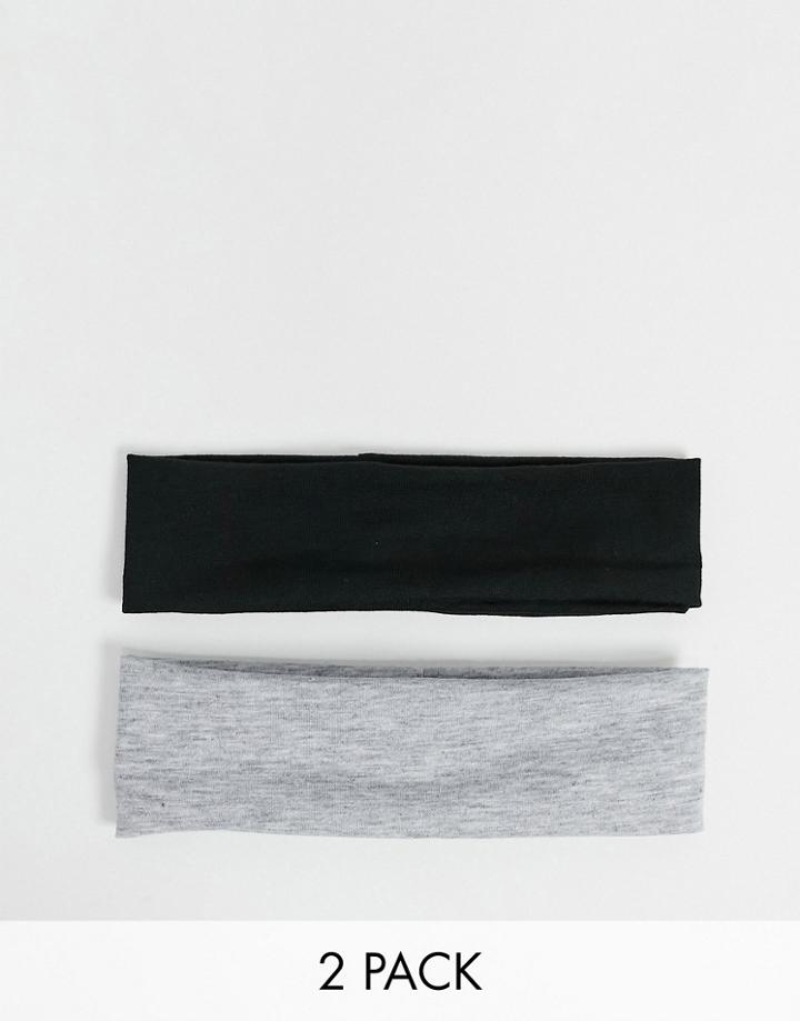 Designb London Jersey Headband Multipack X 2 In Black And Gray