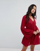 Lunik Bell Sleeve Tunic Dress With Trim - Red