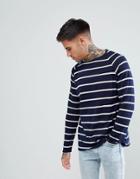 Boohooman Oversized Sweater In Navy Stripe - Blue