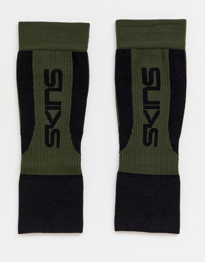 Skins Running Seamless Calf Tights In Khaki - Green