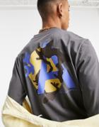 Asos Design Long Sleeve T-shirt In Gray With Back Art Style Print-grey