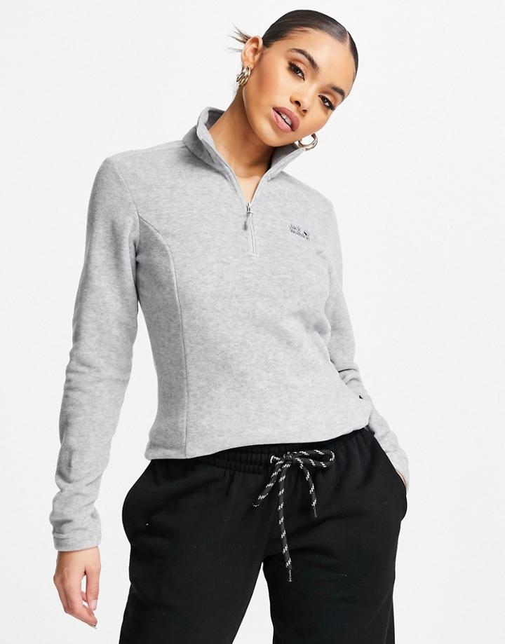 Jack Wolfskin Gecko 1/4 Zip Fleece In Light Gray