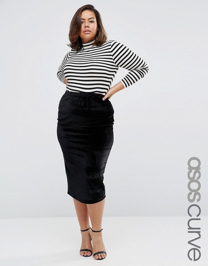 Asos Curve Velvet Midi Pencil Skirt - Black