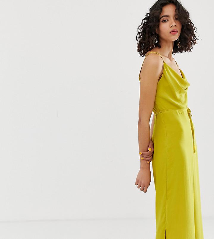River Island Satin Jumpsuit With Cowl Neck In Yellow - Yellow