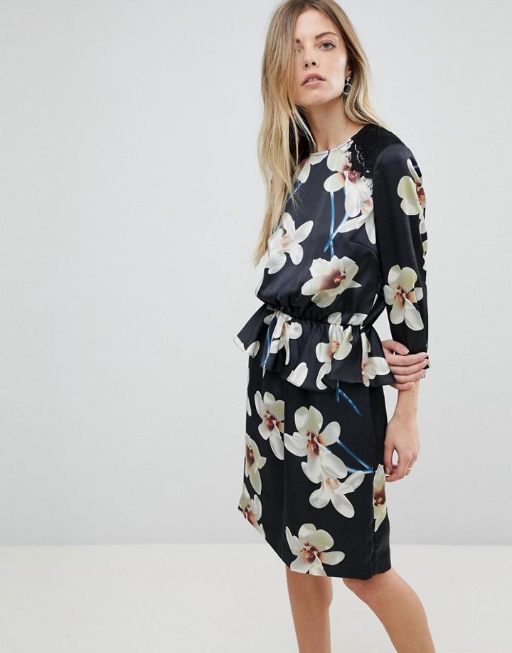 Y.a.s Satin Floral Peplum Mini Dres-multi