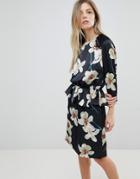 Y.a.s Satin Floral Peplum Mini Dres-multi