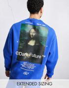 Asos Dark Future X Mona Lisa Oversized Sweatshirt With Back Graphic And Logos In Blue - Part Of A Set
