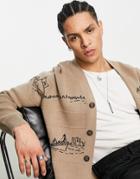 Topman Skyline Graphic Cardigan In Stone-neutral