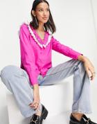 Only Ruffle Collar Blouse In Bright Pink