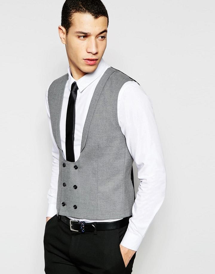 Selected Homme Skinny Wedding Vest With Stretch - Gray