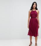 Asos Tall Dobby High Neck Midi Dress With Cut Out Sides - Red