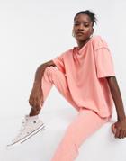 Asos Design Oversized T-shirt With Exposed Seams In Washed Coral-pink