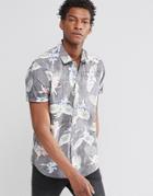 Asos Floral Shirt In Navy With Short Sleeves - Navy