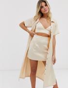 In The Style X Fashion Influx Short Sleeve Midi Shirt In Cream - Cream
