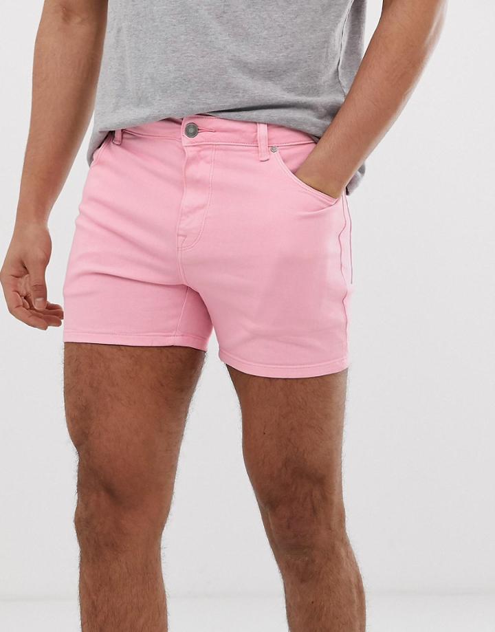 Asos Design Denim Shorts In Shorter Length Pink - Pink