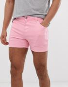 Asos Design Denim Shorts In Shorter Length Pink - Pink