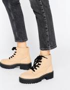 Pull & Bear Chunky Lace Up Work Boots - Pink