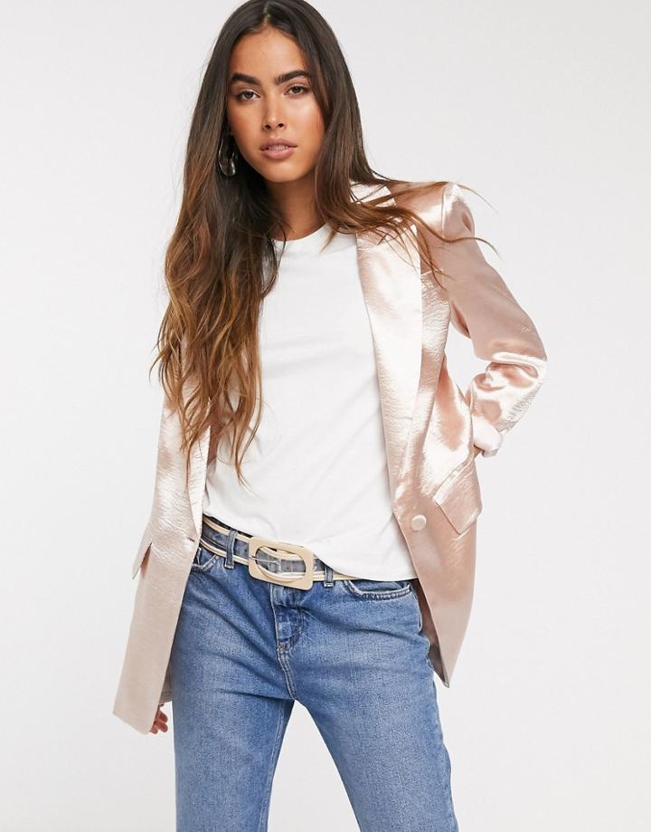 Skylar Rose Longline Blazer In Hammered Satin-pink