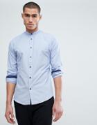 Selected Homme Slim Shirt In Mini Grid Print With Contrast Buttons And China Collar - Blue