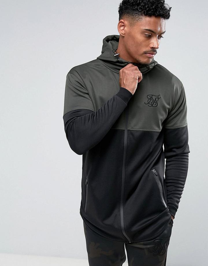 Siksilk Zip Up Track Hoodie In Khaki - Green