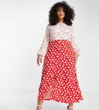 Closet London Plus Contrast Heart Tea Dress In Baby Pink And Red