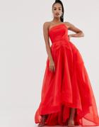 Bariano Full Maxi Dress With Organza Bust Detail In Red