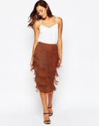 Asos All Over Beaded Fringe Skirt - Bronze