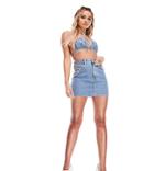 Asyou Denim Mini Skirt With Drippy Diamonds In Bleach Wash-blue