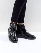 Asos Design Alena Leather Multi Buckle Ankle Boots-black