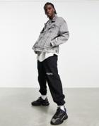 Pull & Bear Oversized Denim Jacket In Gray-grey