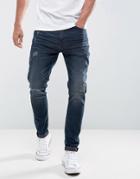 Casual Friday Regular Fit Jeans With Distressing In Dark Blue Wash - Blue
