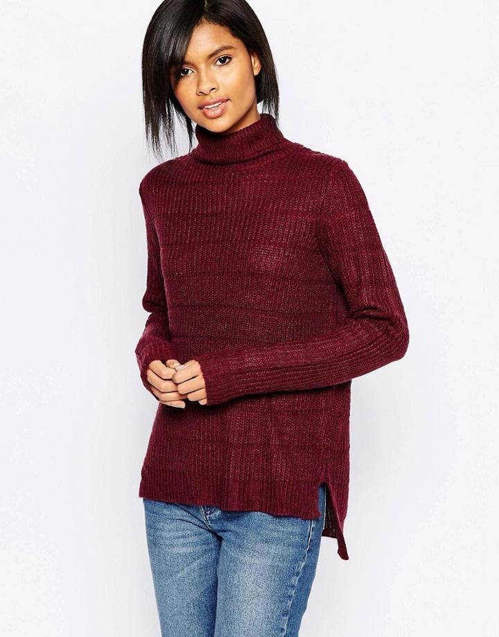 Vila Roll Neck Longline Sweater - Blue