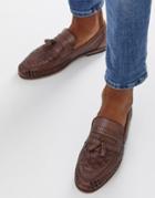 Asos Design Loafers In Woven Tan Leather With Tassel Detail-brown