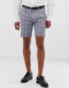 Moss London Skinny Suit Shorts In Blue Check - Blue