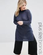 Junarose Funnel Neck Longline Knitted Jumper With Side Splits - Navy