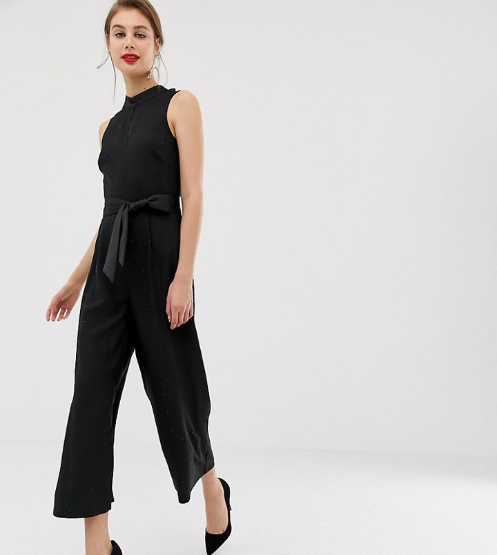 Warehouse Rhinestone Jumpsuit In Black - Black