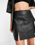 Urbancode Real Leather Mini Skirt With Slits In Black