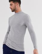 Asos Design Muscle Long Sleeve T-shirt With Turtleneck - Gray