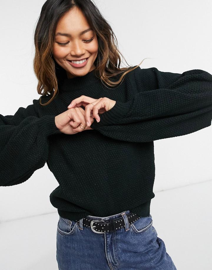 Asos Design Sweater With Shoulder Pads In Black