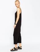 Asos Minimal Jersey Jumpsuit With Cami Straps And Wide Leg In Texture - Black