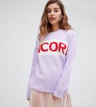 Willow & Paige Oversized Sweater With Encore Slogan - Purple